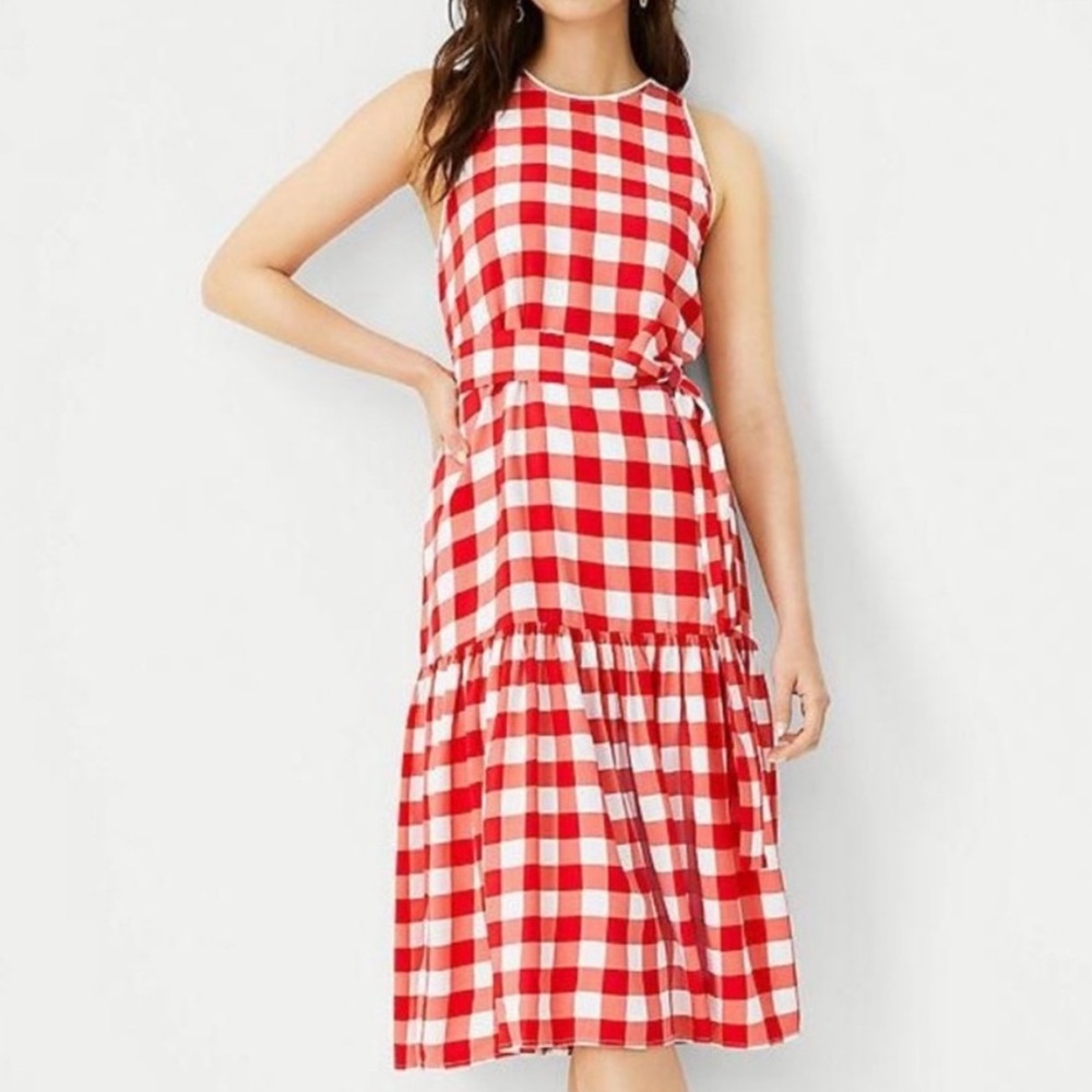 Ann Taylor Red and White Gingham Sleeveless Drop-Waist Dress
